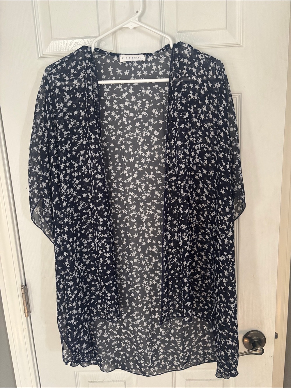 Chris & Carol Black Sheer Star-Print Kimono Cover-Up